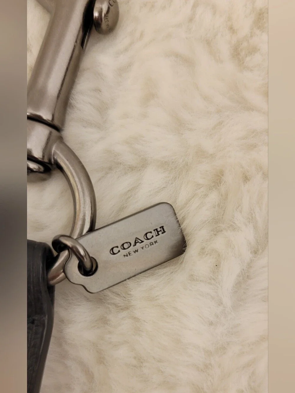 Coach Black Leather Key Fob with Metal Hardware